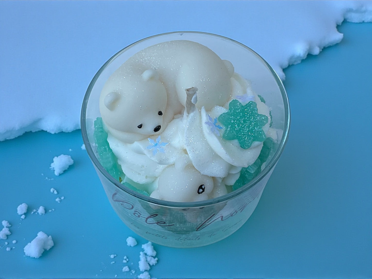 Bougie Pôle Nord : maman ours et son ourson malicieux