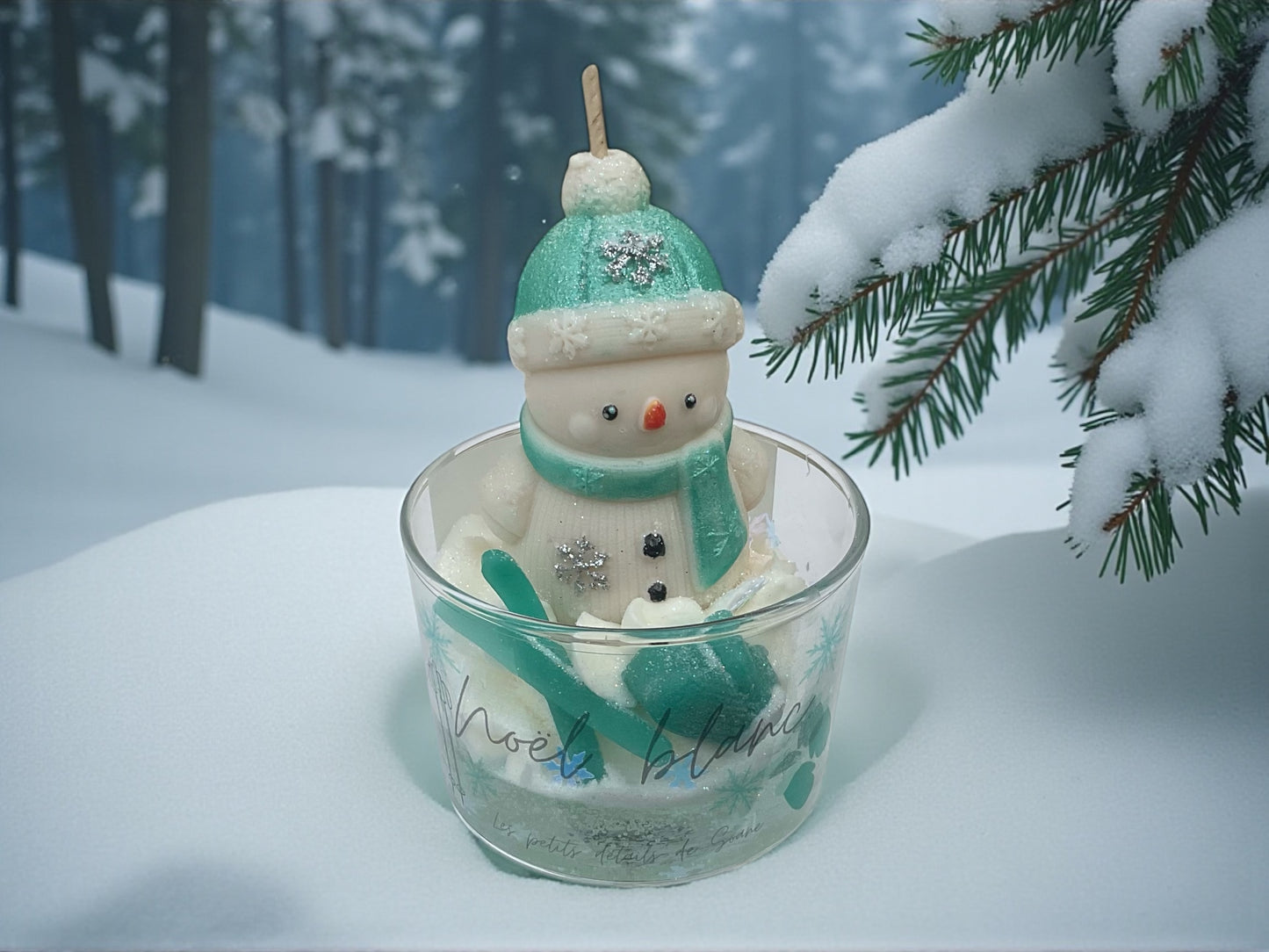 Bougie Noël blanc couleur bleue