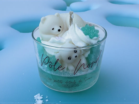 Bougie Pôle Nord : maman ours et son ourson malicieux