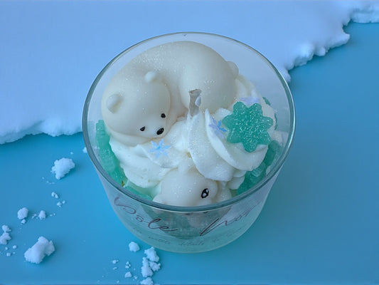 Bougie Pôle Nord : maman ours et son ourson malicieux