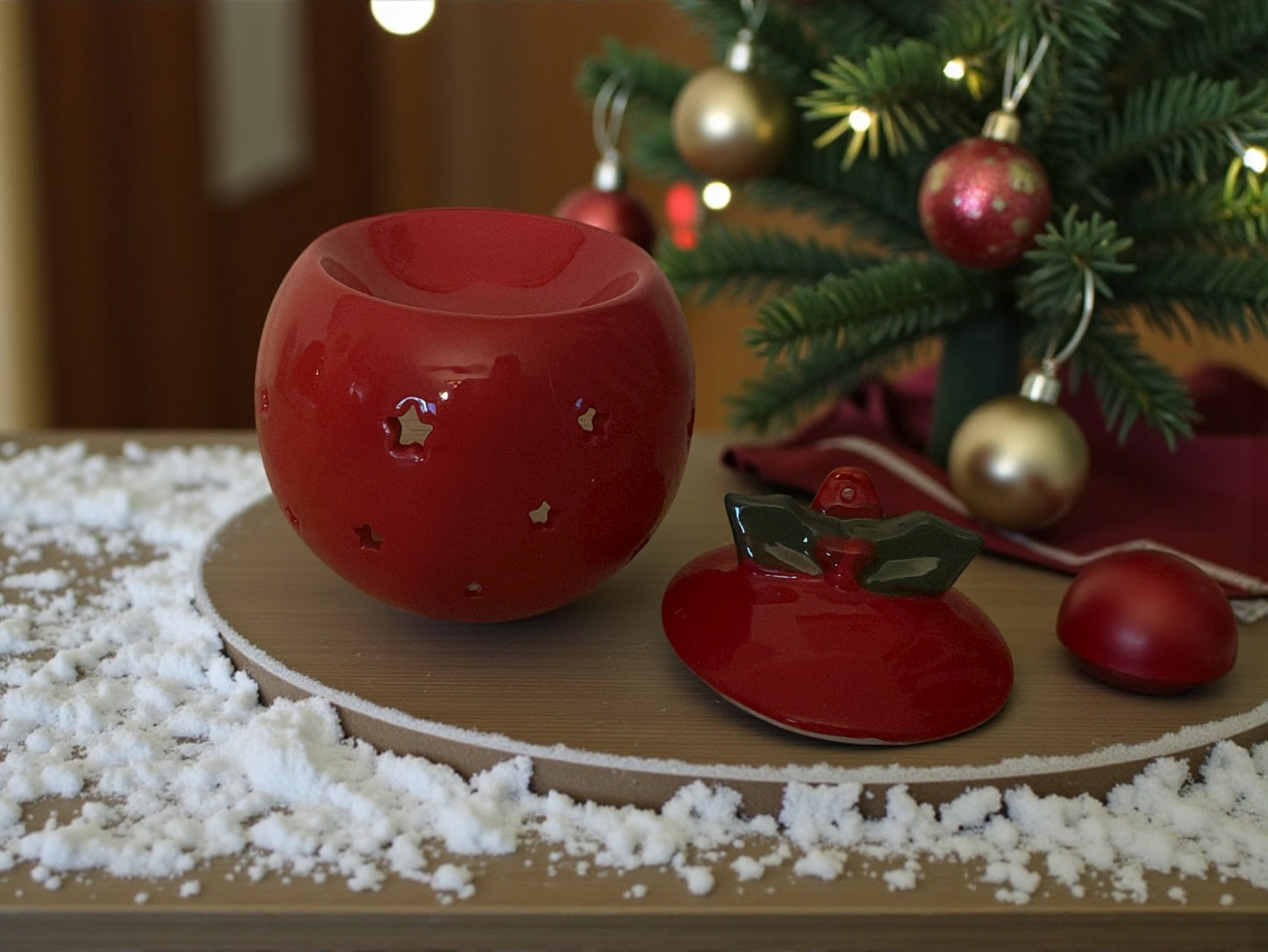 Brûle parfums boule Noël rouge