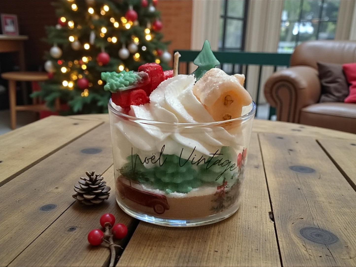 Bougie Noël vintage parfum crumble pomme